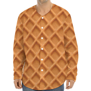 Waffle Pattern Print Long Sleeve Baseball Jersey