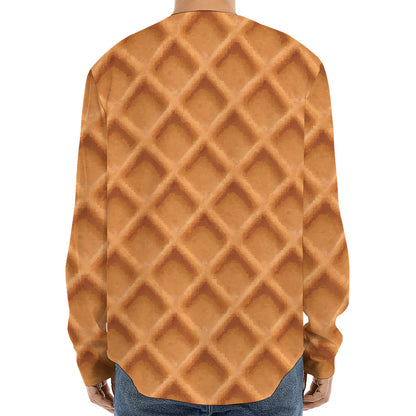 Waffle Pattern Print Long Sleeve Baseball Jersey