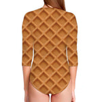 Waffle Pattern Print Long Sleeve Swimsuit