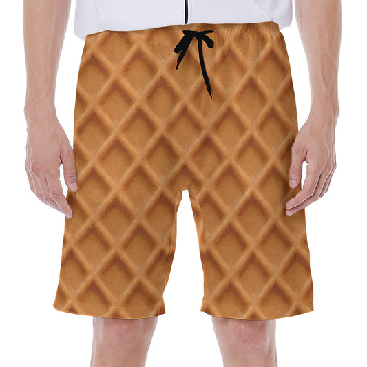 Waffle Pattern Print Men's Beach Shorts