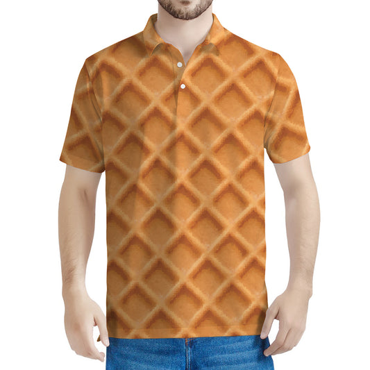 Waffle Pattern Print Men's Polo Shirt