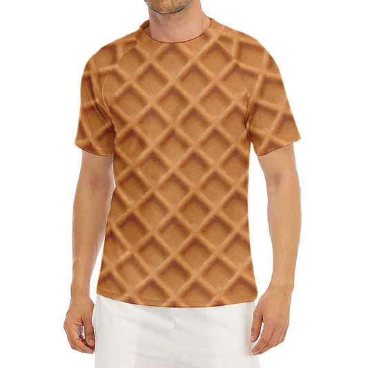 Waffle Pattern Print Men's Short Sleeve Rash Guard