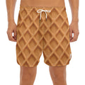 Waffle Pattern Print Men's Split Running Shorts