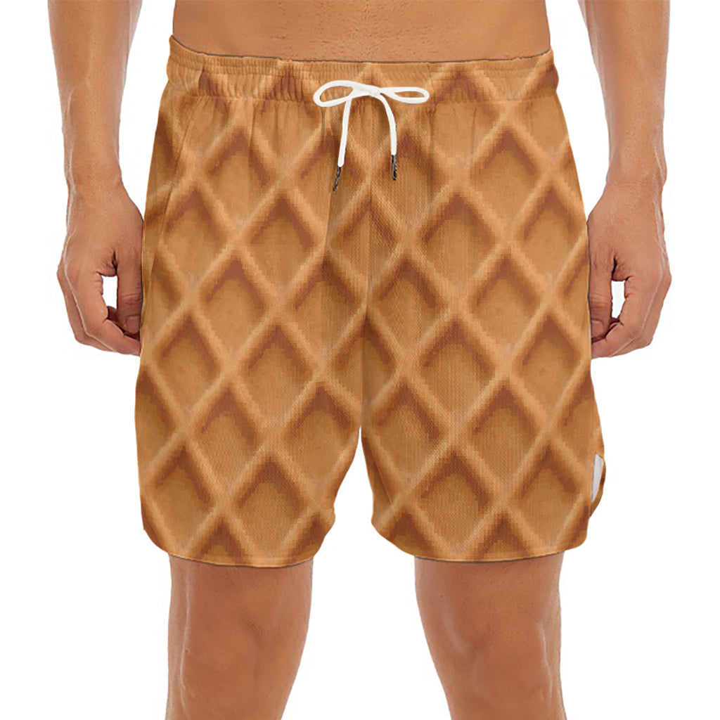 Waffle Pattern Print Men's Split Running Shorts