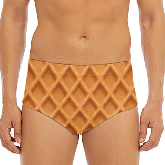 Waffle Pattern Print Men's Triangle Swim Briefs