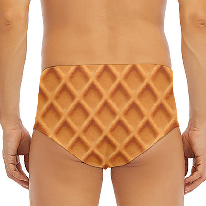 Waffle Pattern Print Men's Triangle Swim Briefs
