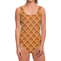 Waffle Pattern Print One Piece Swimsuit