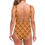 Waffle Pattern Print One Piece Swimsuit