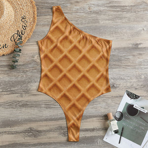 Waffle Pattern Print One Shoulder Bodysuit