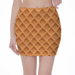 Waffle Pattern Print Pencil Mini Skirt