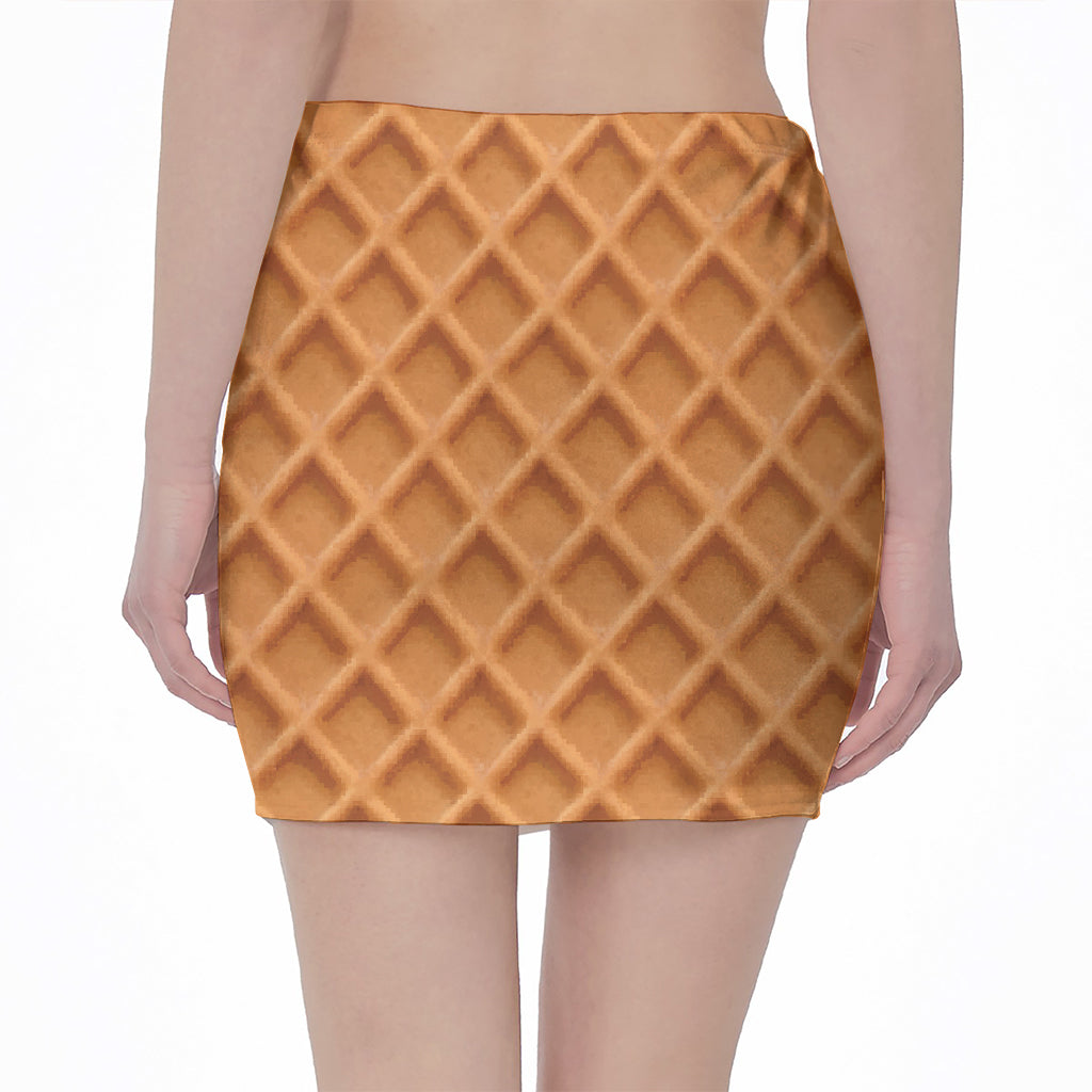 Waffle Pattern Print Pencil Mini Skirt