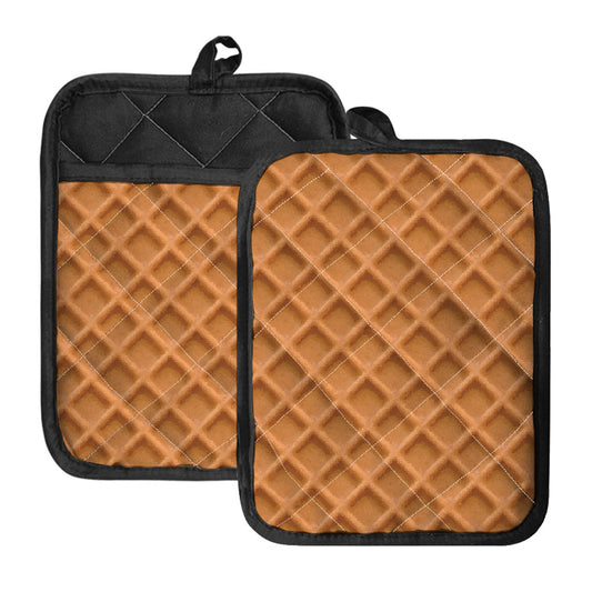 Waffle Pattern Print Pot Holders With Pocket