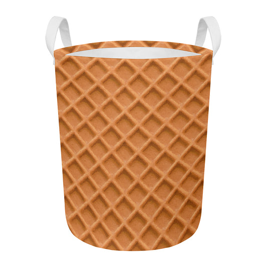 Waffle Pattern Print Round Laundry Basket