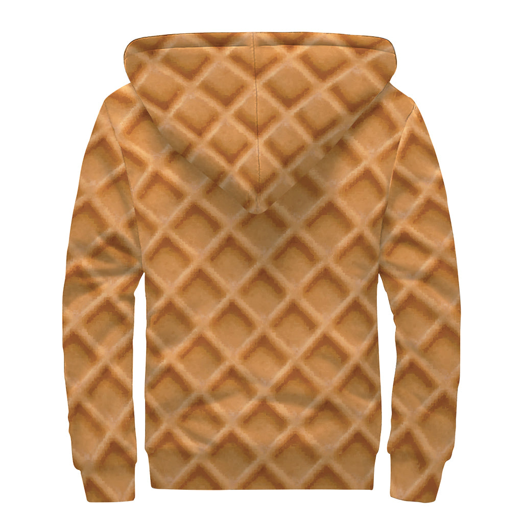 Waffle Pattern Print Sherpa Lined Zip Up Hoodie