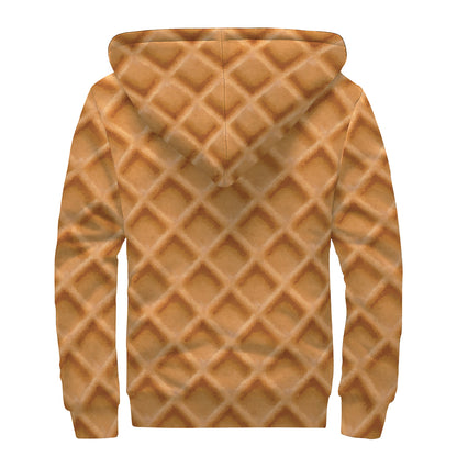 Waffle Pattern Print Sherpa Lined Zip Up Hoodie