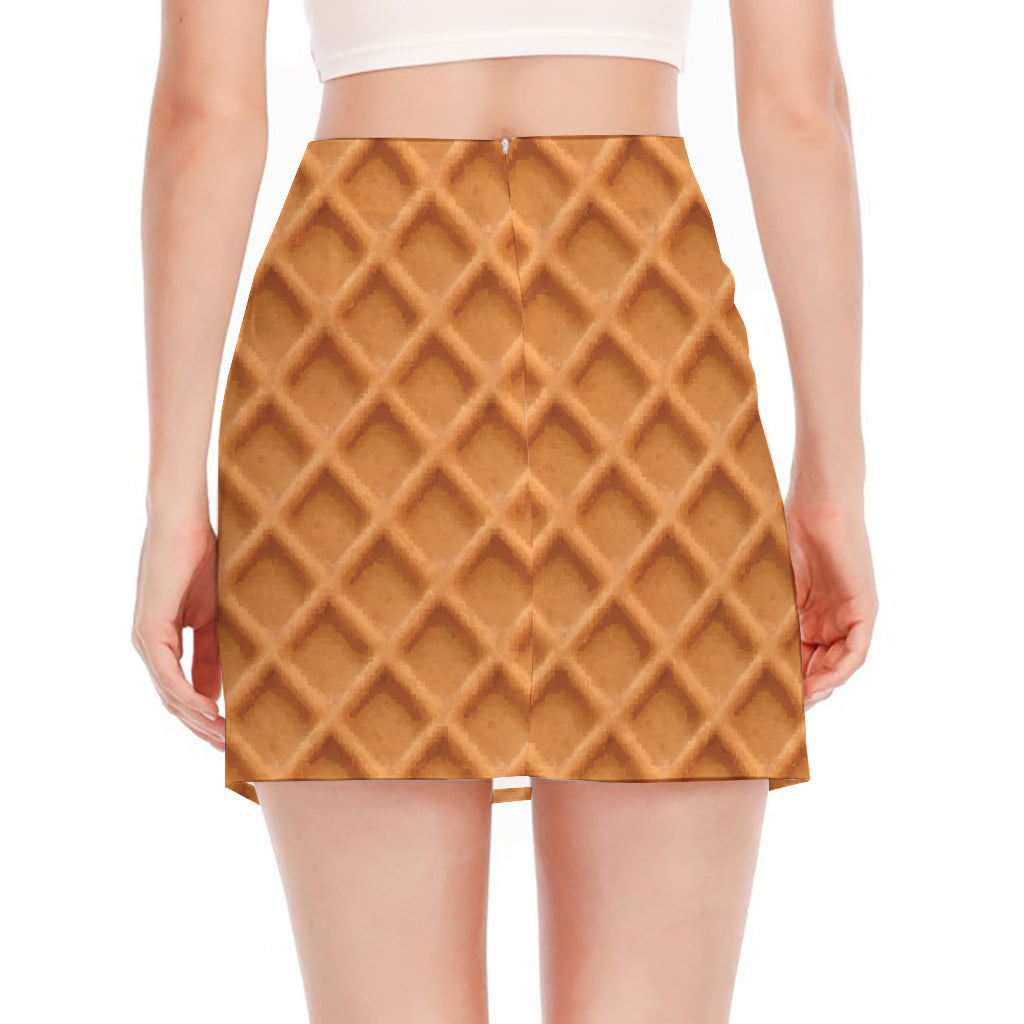 Waffle Pattern Print Side Slit Mini Skirt