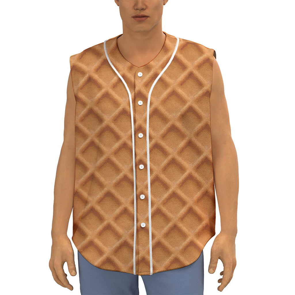 Waffle Pattern Print Sleeveless Baseball Jersey