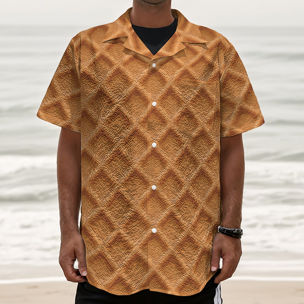 Waffle Pattern Print Textured Short Sleeve Shirt