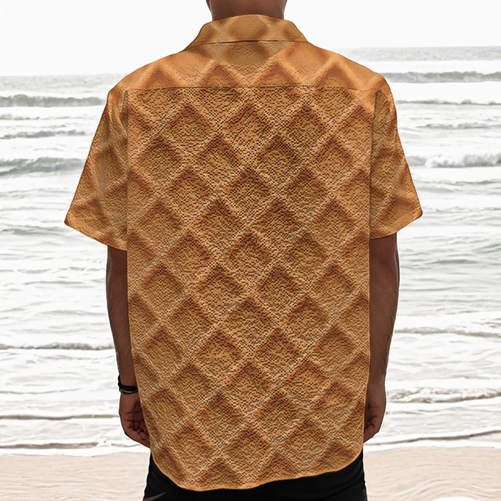 Waffle Pattern Print Textured Short Sleeve Shirt