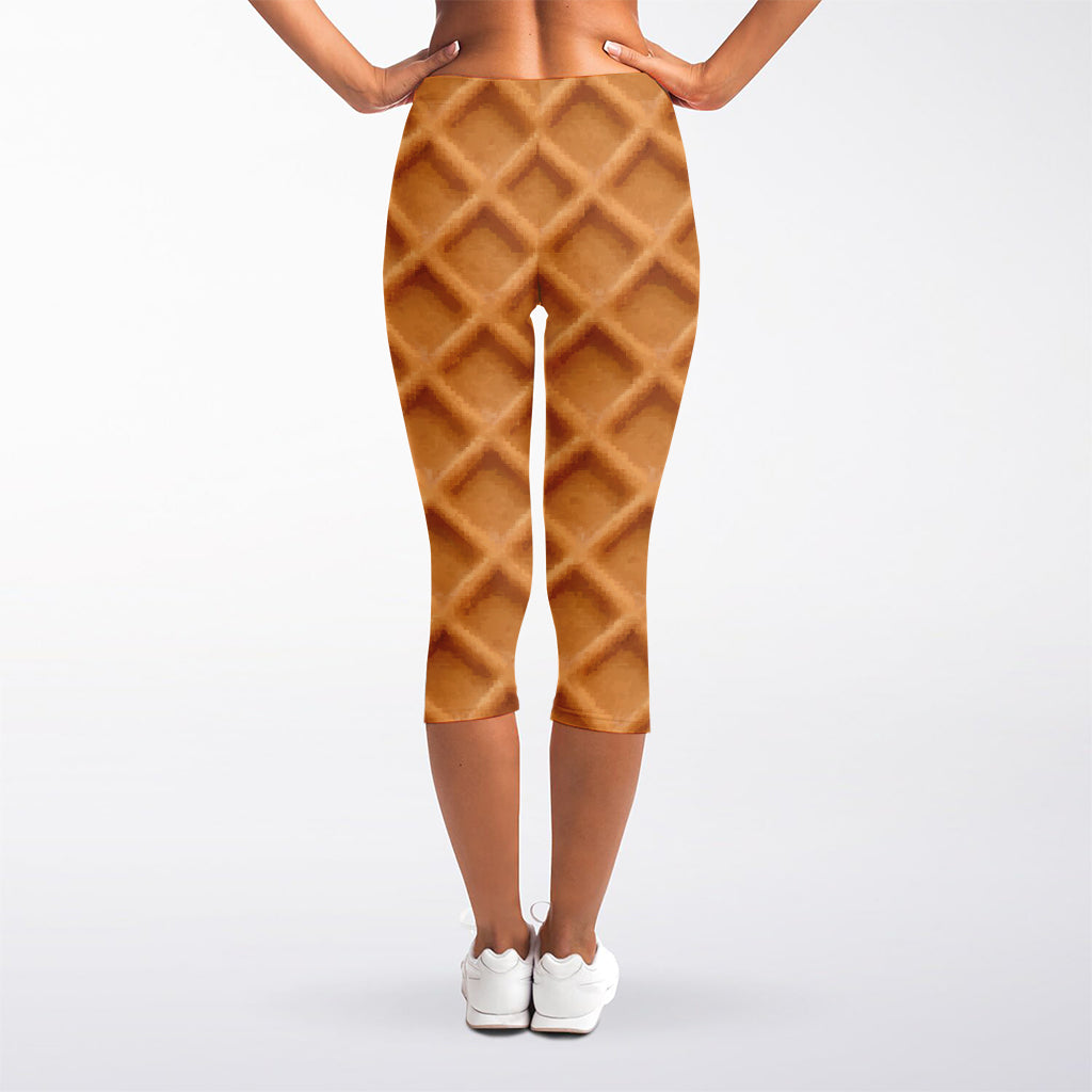 Waffle Pattern Print Women's Capri Leggings