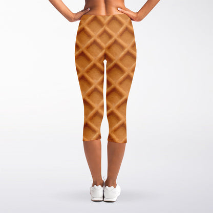 Waffle Pattern Print Women's Capri Leggings