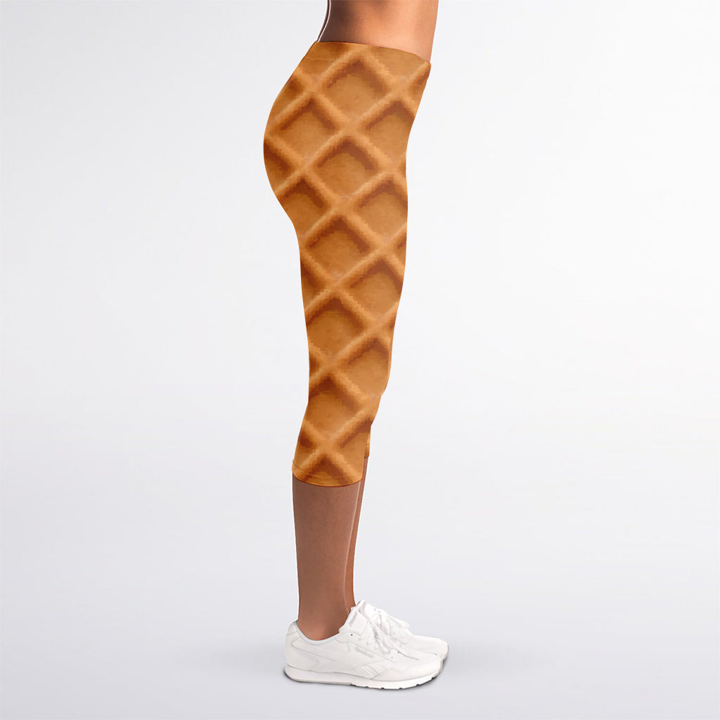 Waffle Pattern Print Women's Capri Leggings