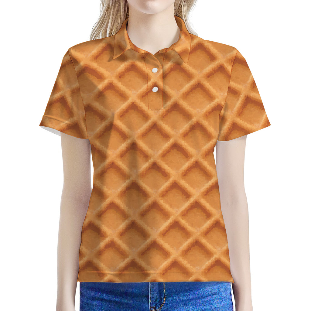 Waffle Pattern Print Women's Polo Shirt