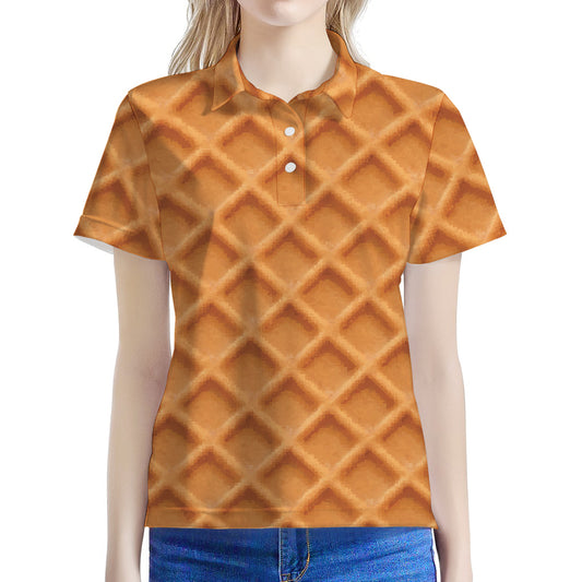 Waffle Pattern Print Women's Polo Shirt