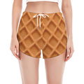 Waffle Pattern Print Women's Split Running Shorts