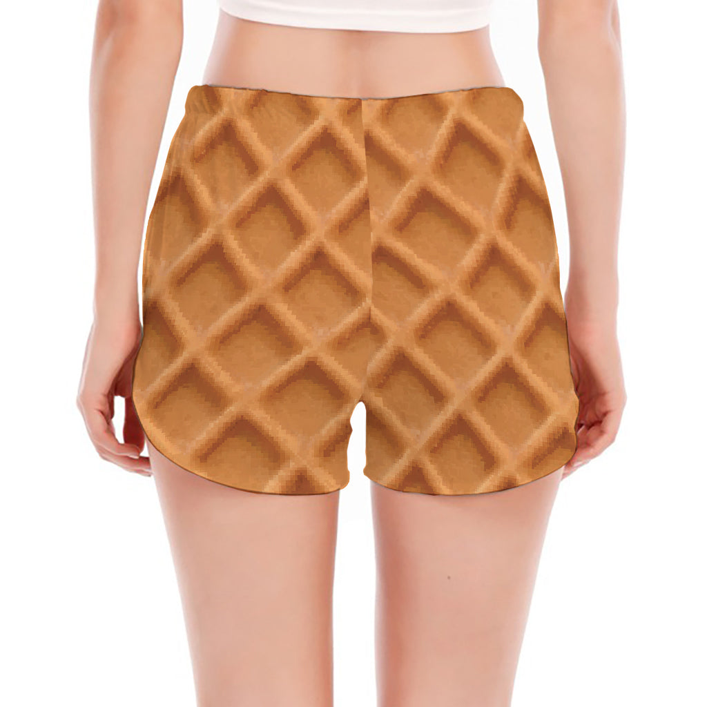 Waffle Pattern Print Women's Split Running Shorts
