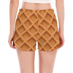 Waffle Pattern Print Women's Split Running Shorts