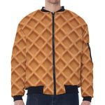 Waffle Pattern Print Zip Sleeve Bomber Jacket