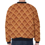Waffle Pattern Print Zip Sleeve Bomber Jacket