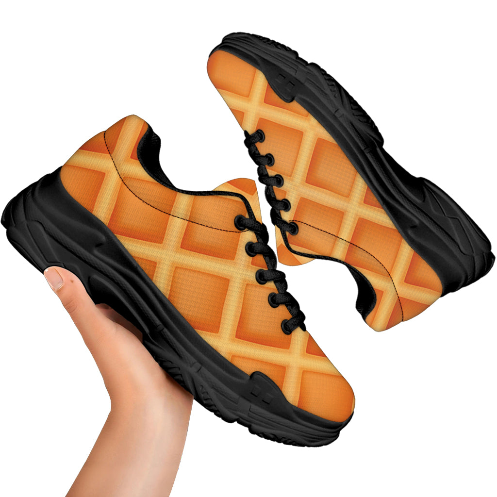 Waffle Print Black Chunky Shoes