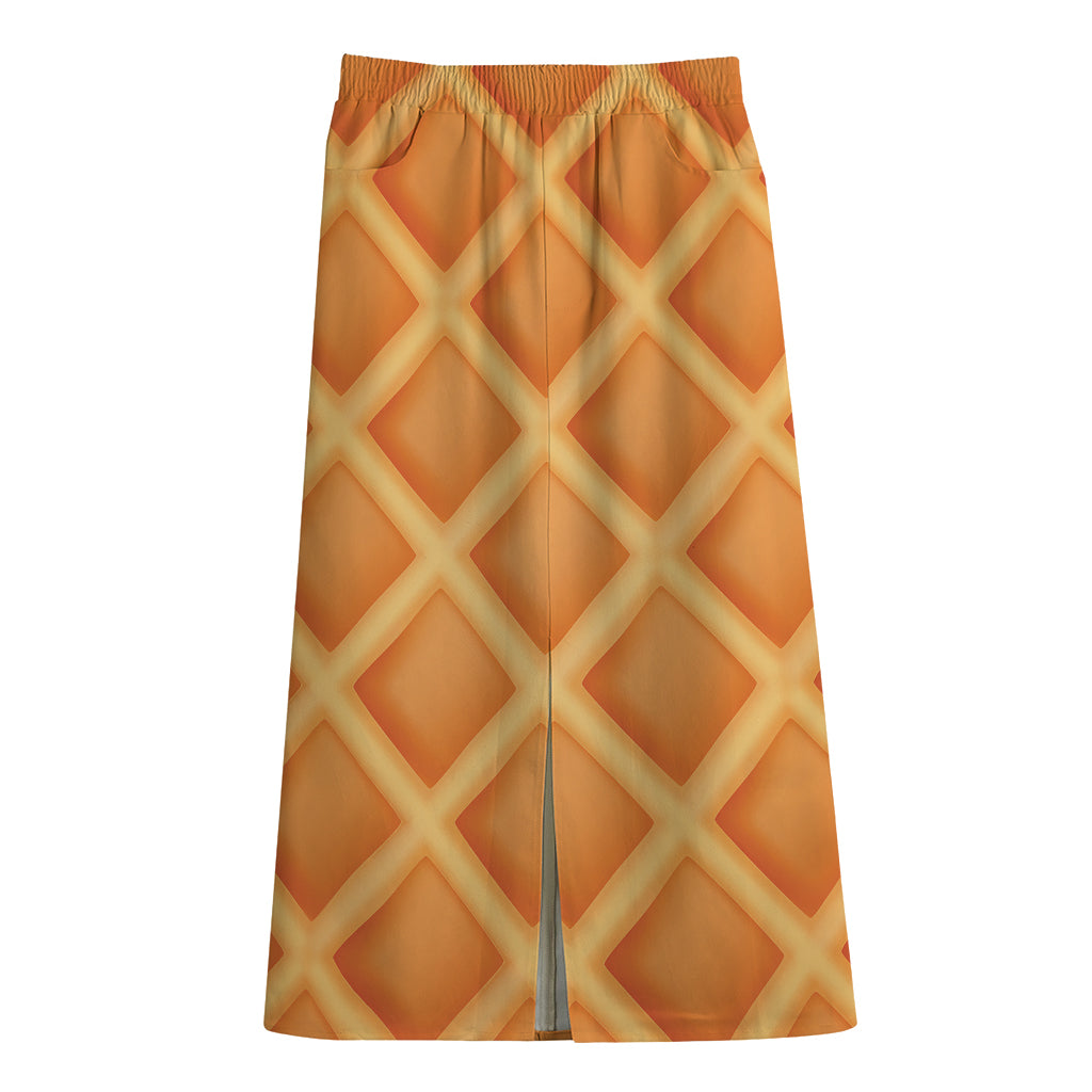 Waffle Print Cotton Front Slit Maxi Skirt