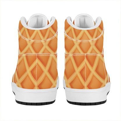 Waffle Print High Top Leather Sneakers
