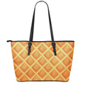 Waffle Print Leather Tote Bag With Zipper