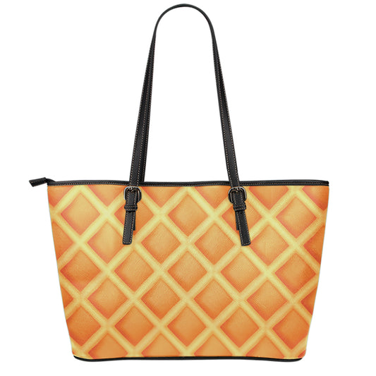 Waffle Print Leather Tote Bag