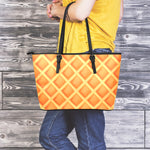 Waffle Print Leather Tote Bag