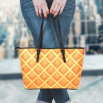 Waffle Print Leather Tote Bag