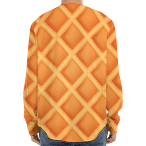 Waffle Print Long Sleeve Baseball Jersey