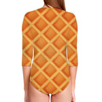 Waffle Print Long Sleeve Swimsuit
