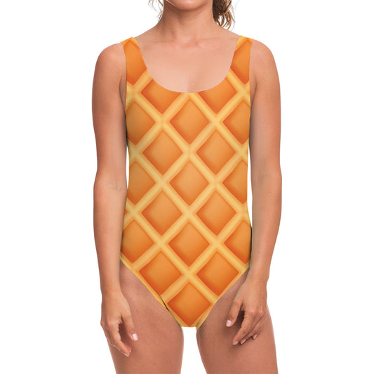 Waffle Print One Piece Swimsuit