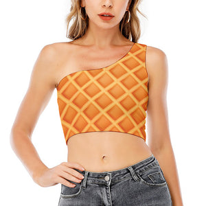 Waffle Print One Shoulder Crop Top