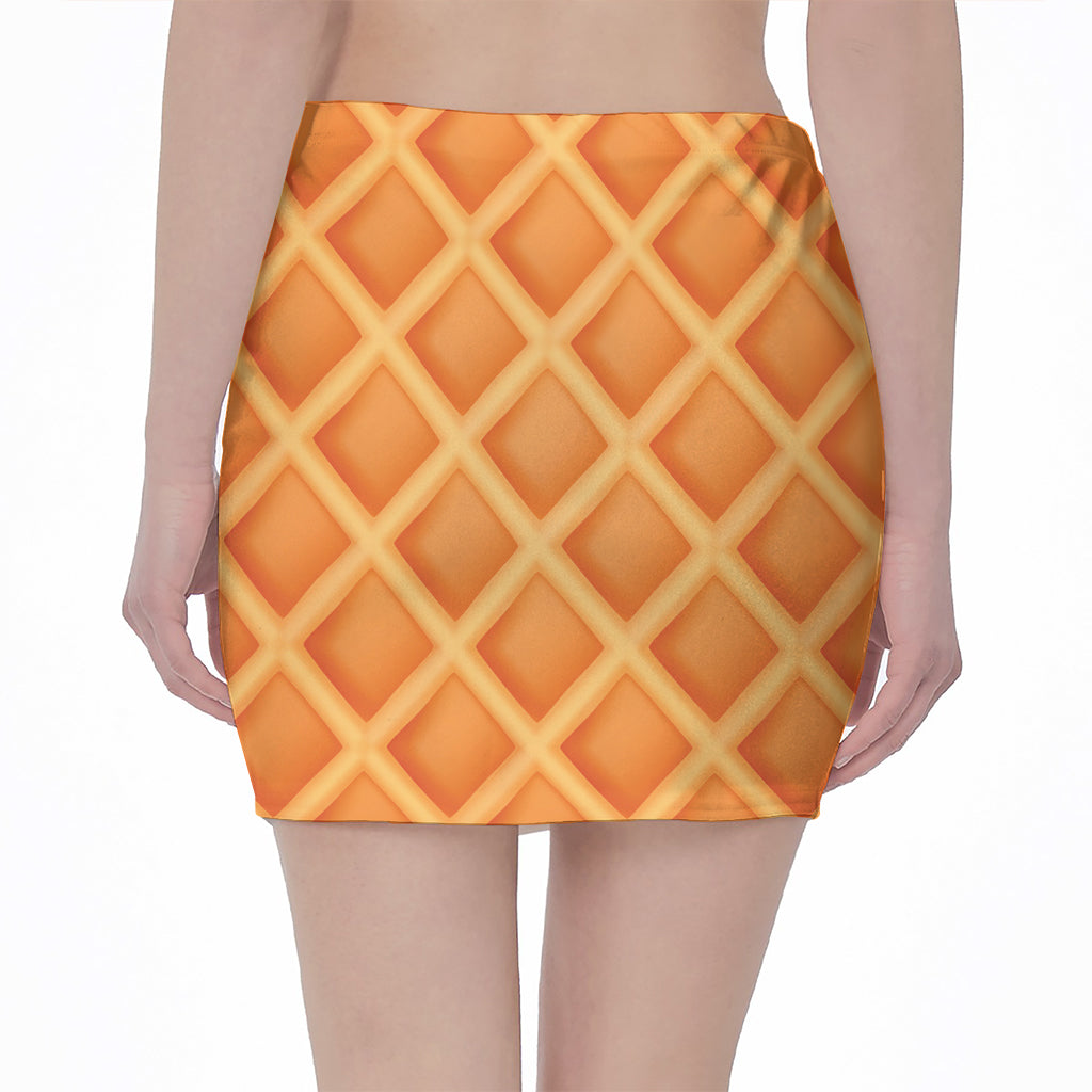 Waffle Print Pencil Mini Skirt
