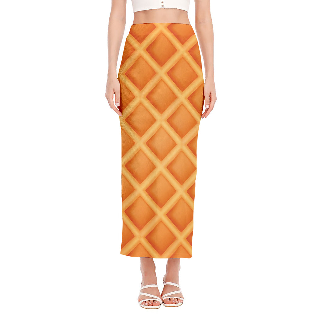Waffle Print Side Slit Maxi Skirt