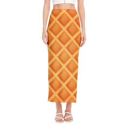 Waffle Print Side Slit Maxi Skirt