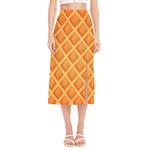 Waffle Print Side Slit Midi Skirt