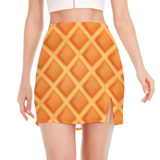 Waffle Print Side Slit Mini Skirt