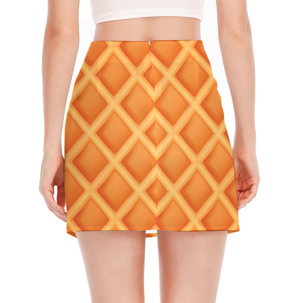 Waffle Print Side Slit Mini Skirt